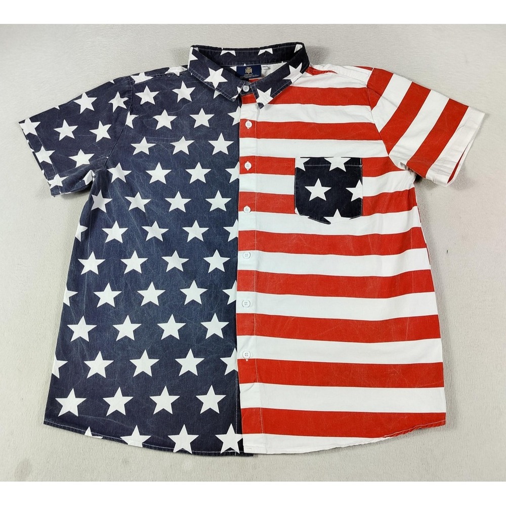 Herberton Shirt Mens XL American Flag Stars Stripes Short Sleeve Patriotic USA